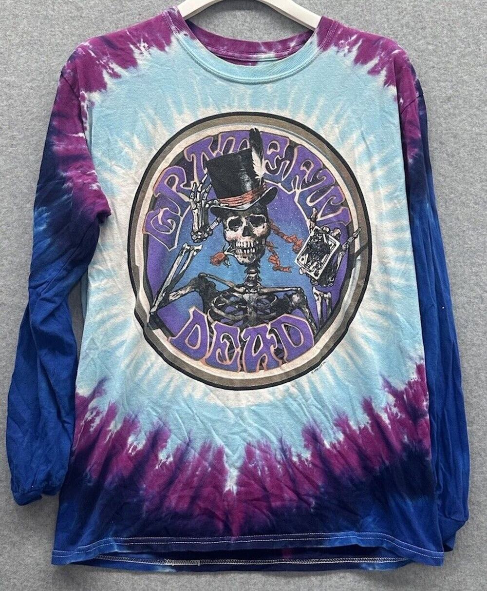 Vtg 1999 Grateful Dead shirt Mens M Tie Dye Liquid Blue Queen of Spades Long Slv - Picture 1 of 5